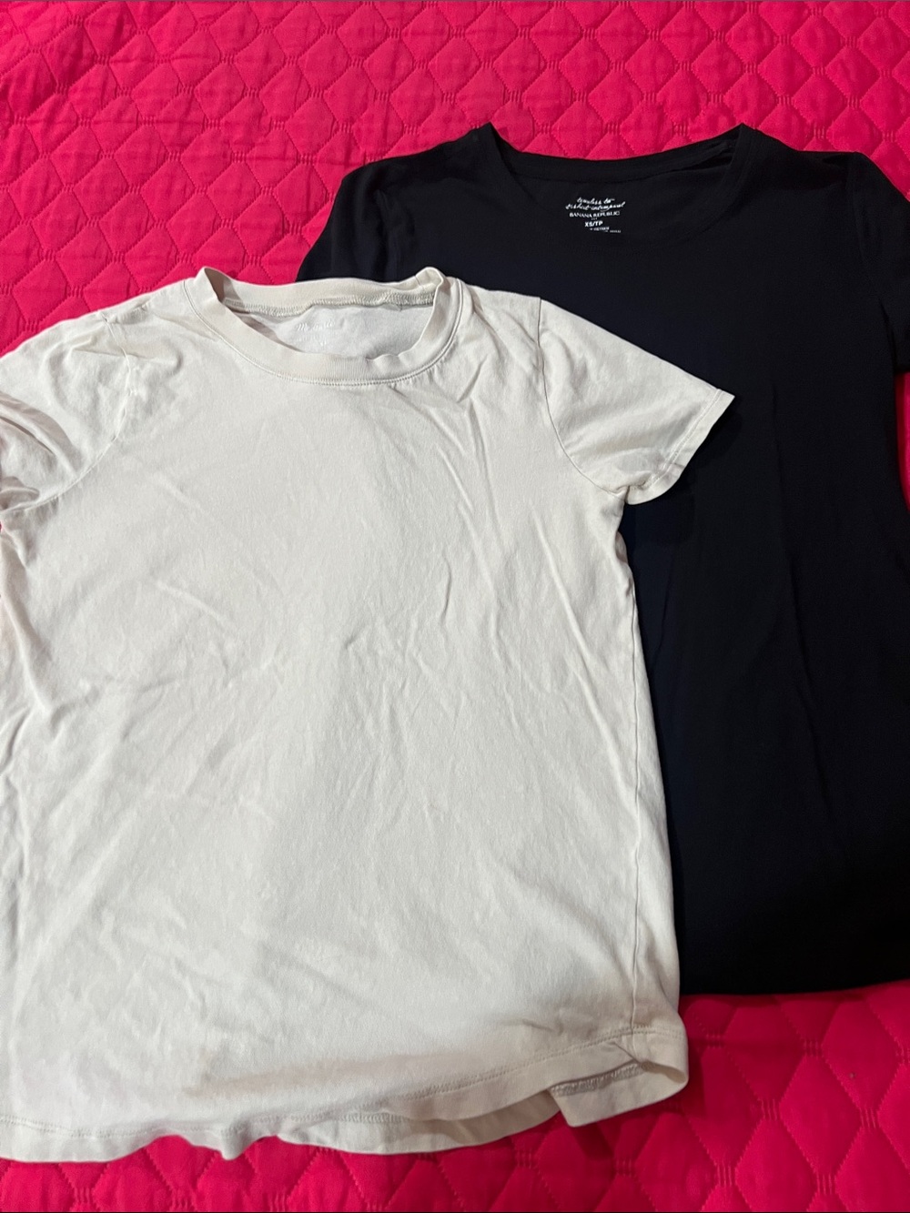 Madewell Short Sleeve Crew Tees in Cream and Banana Republic Black Tee